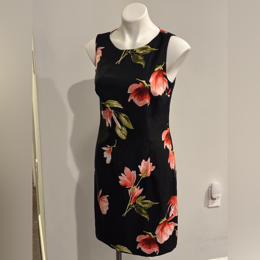 AGB Black Mini Dress with Pink & Coral Floral Accents